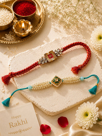 Niska Royal Blue Kundan Rakhi Combo