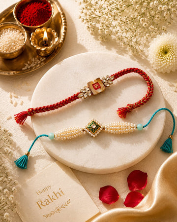 Niska Pearl & Kundan Rakhi Set