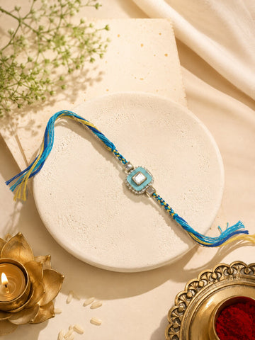Niska Turquoise Kundan Designer Rakhi with Blue Thread