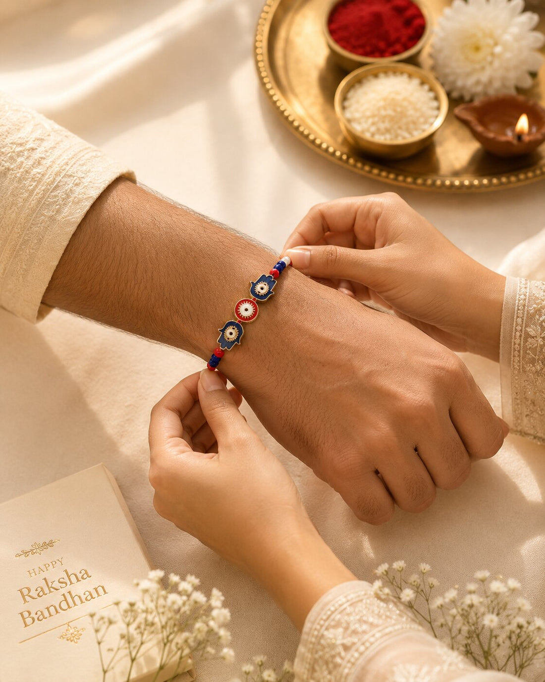 Niska Blue & Red Evil Eye Designer Rakhi | Raksha Bandhan Special
