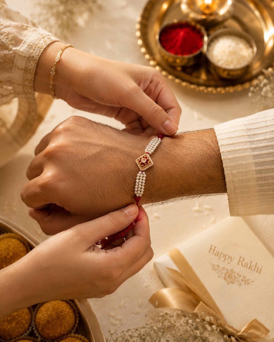 Niska Elegant Pearl Beaded Rakhi | Raksha Bandhan Special