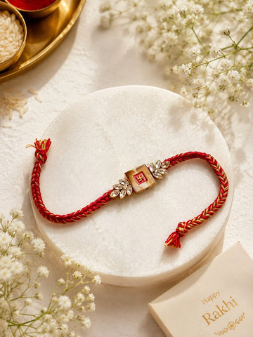 Niska Premium Swastik Rakhi with Crystal Floral Design
