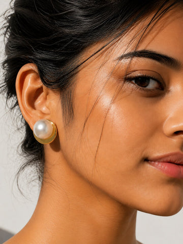 Niska Pearl White Gold Electroplated Anti Tarnish Earrings