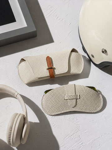 Grey & White Leather Sunglass Cover Set