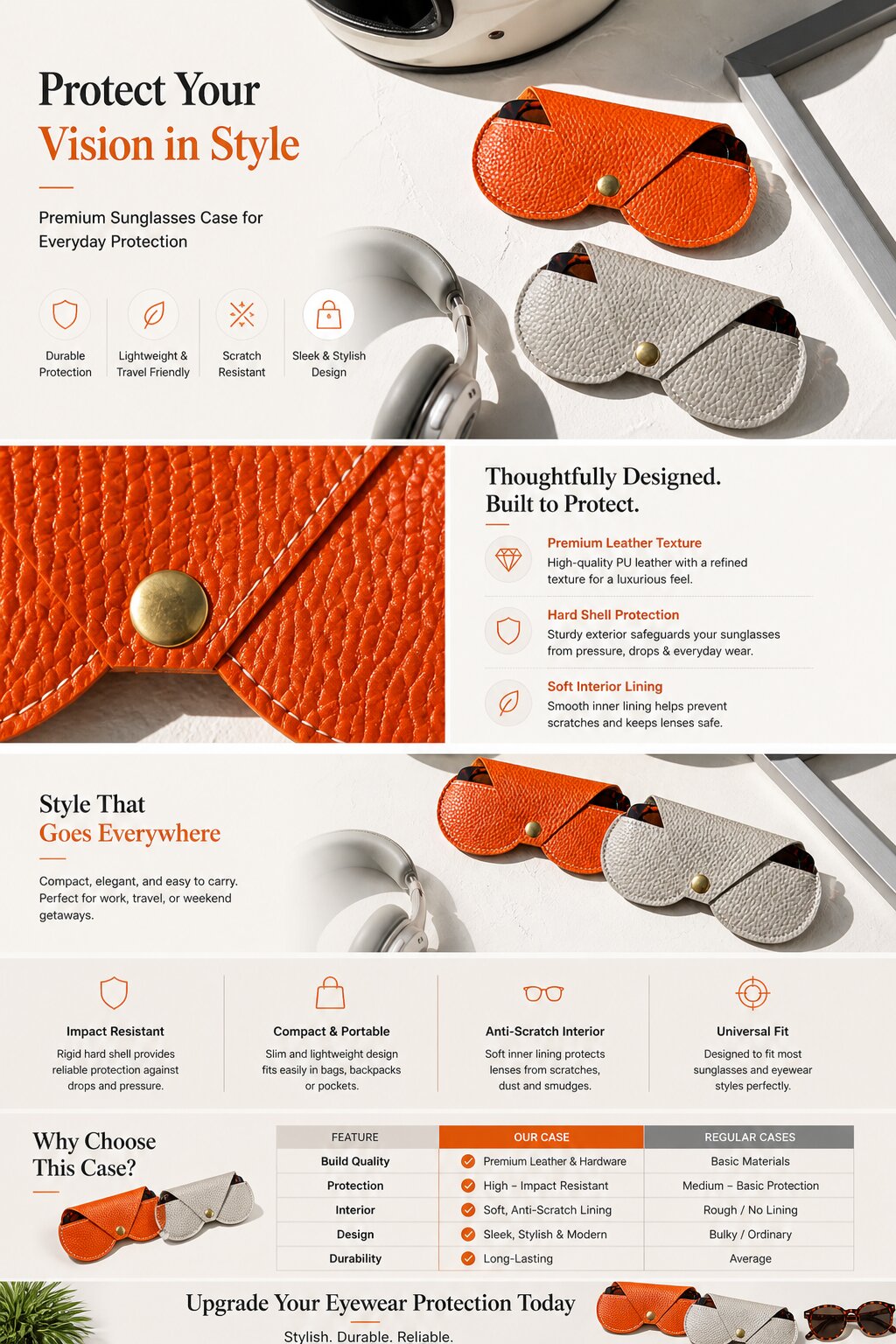 Orange & Grey Leather Sunglass Cover Set