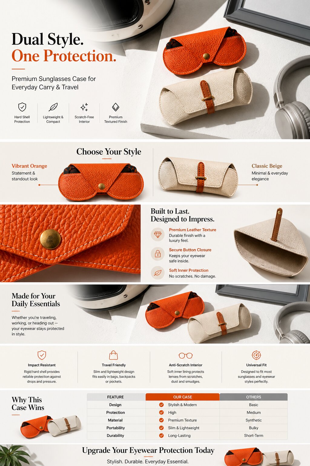 Orange & White Leather Sunglass Cover Set