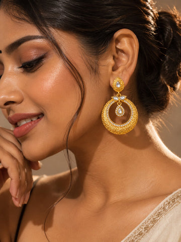 Gold-Tone Kundan Chandbali Earrings for Women