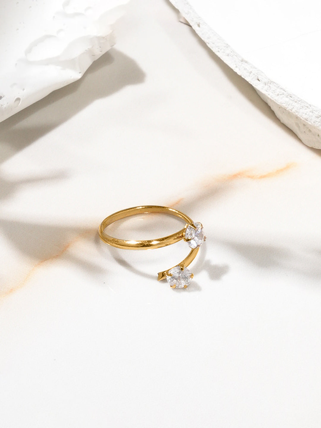 18K Gold-Plated Adjustable White Cubic Zirconia Studded Rings