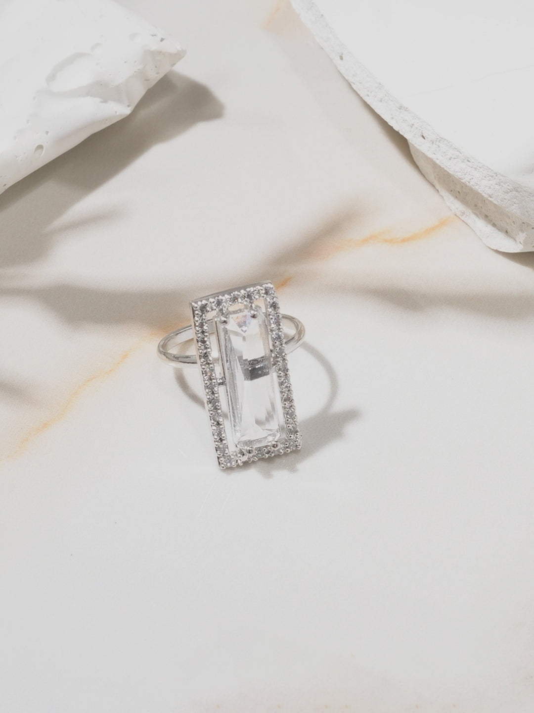 Silver-Plated American Daimond-Studded Finger Ring