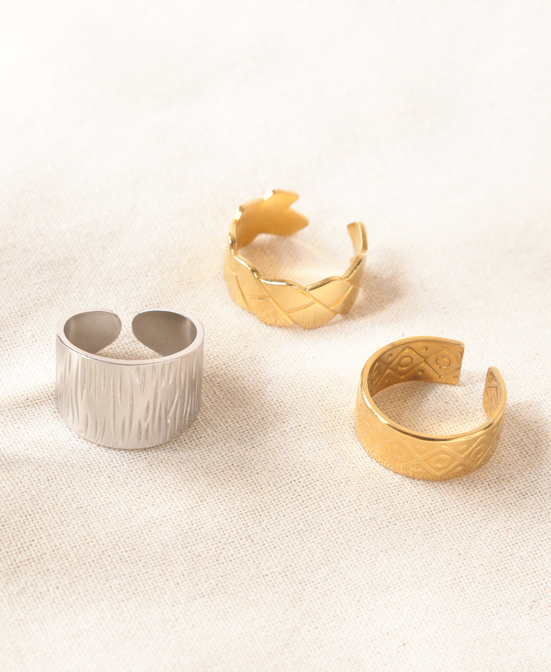 Anti-Tarnish Textured Ring Pack-combo of 3