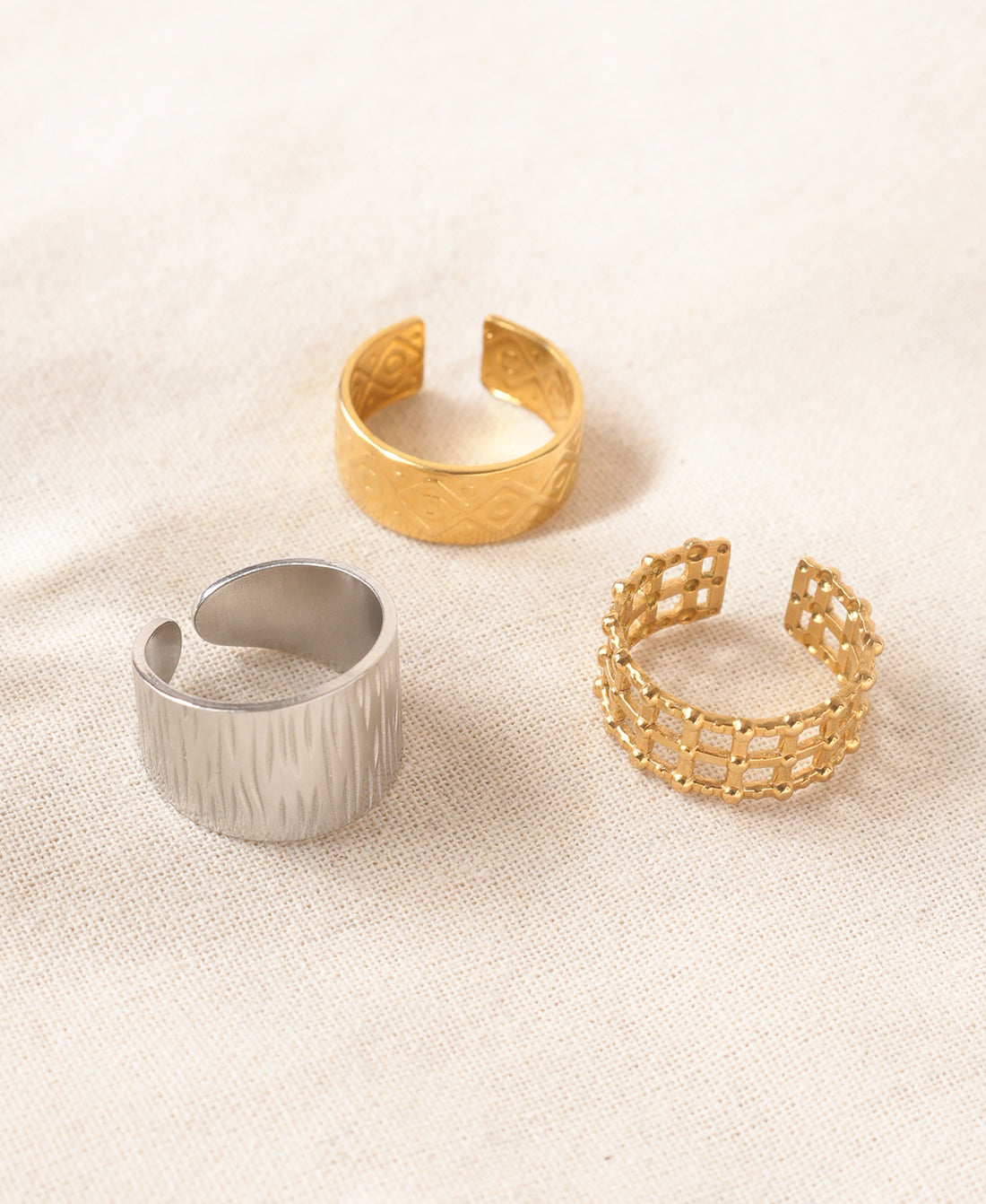 Gilded Charm Anti-Tarnish set of 3 Pieces Rings