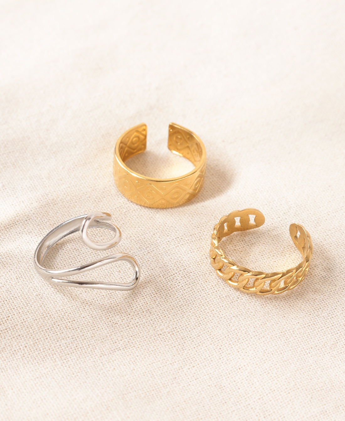 Lustrous Link Anti-Tarnish Ring Trio Set