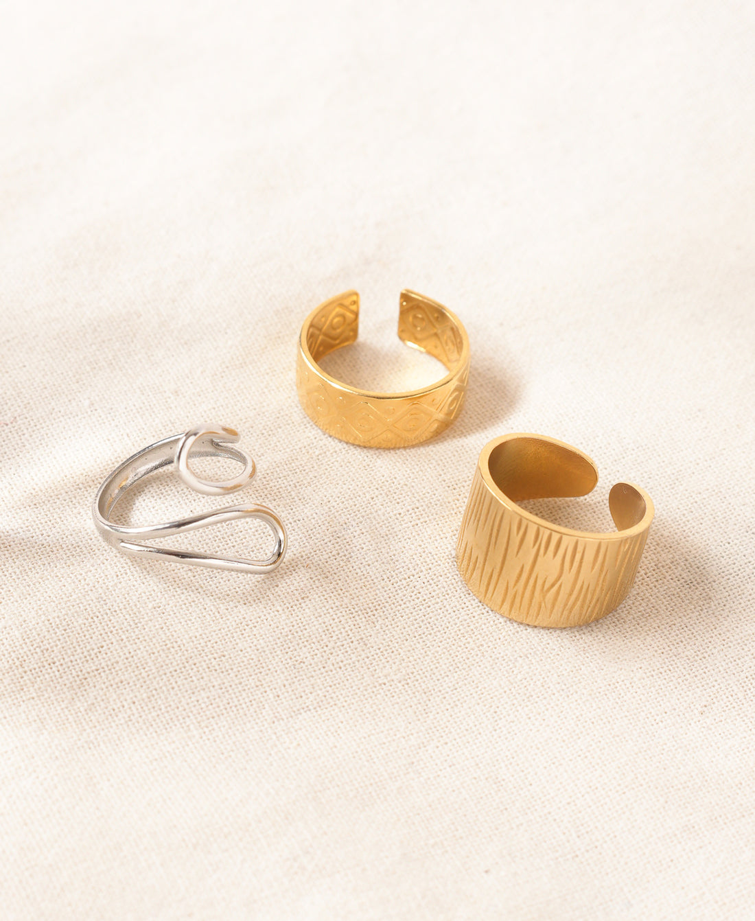 Bold Weave Anti-Tarnish Ring-Combo of 3
