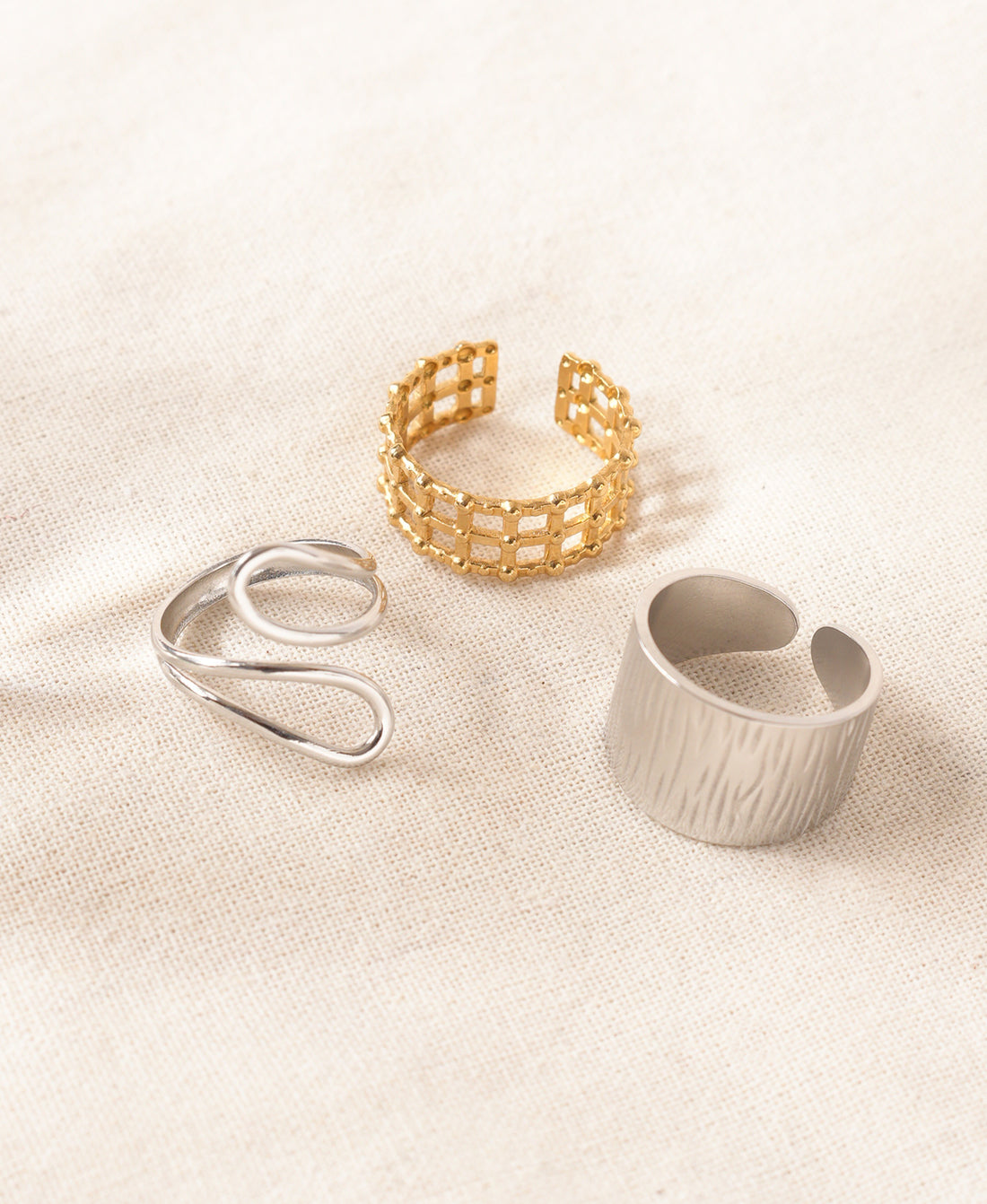 Dainty Luxe Anti-Tarnish Ring Trio Set Collection
