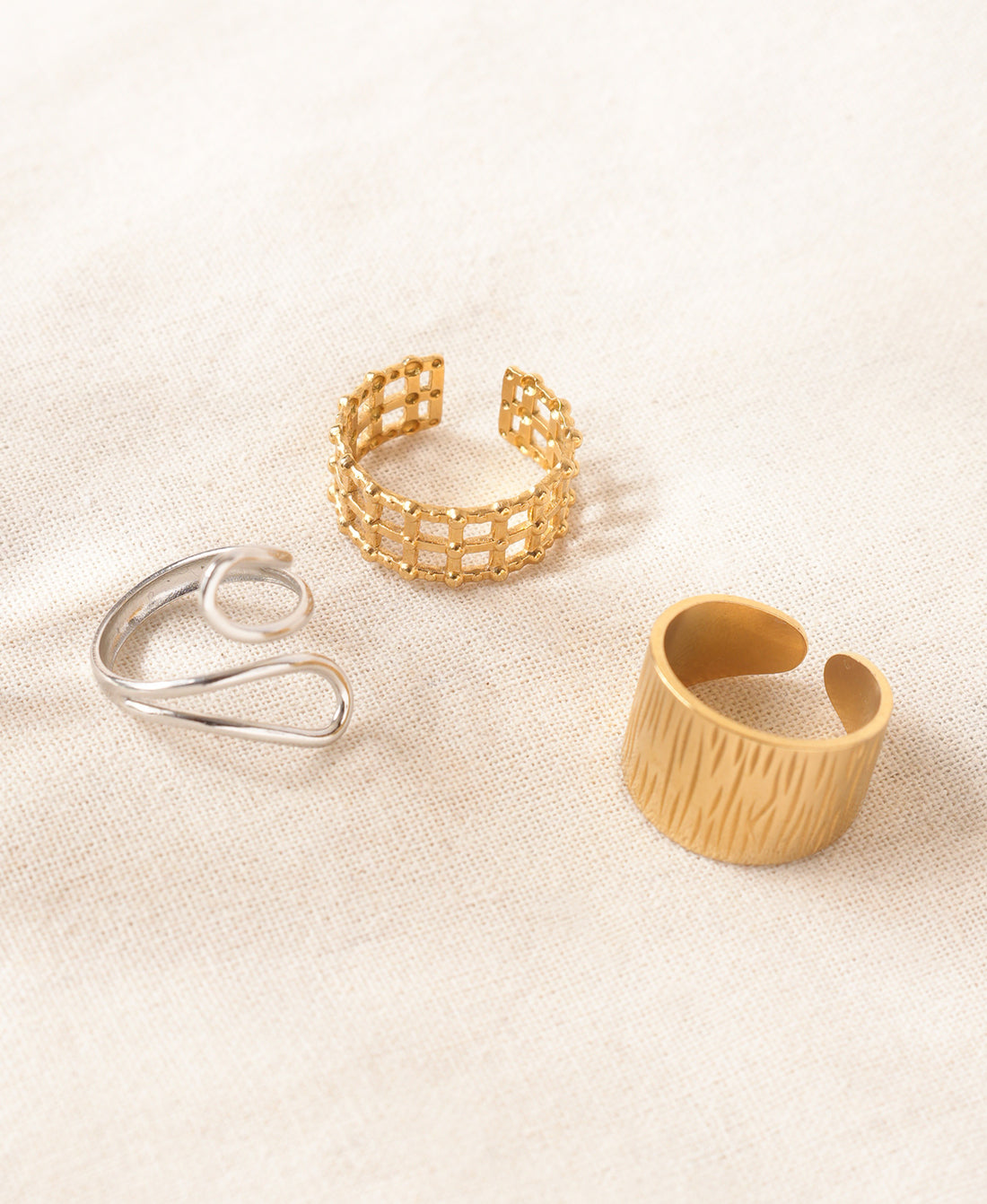 Anti-Tarnish Adjustable Ring Trio