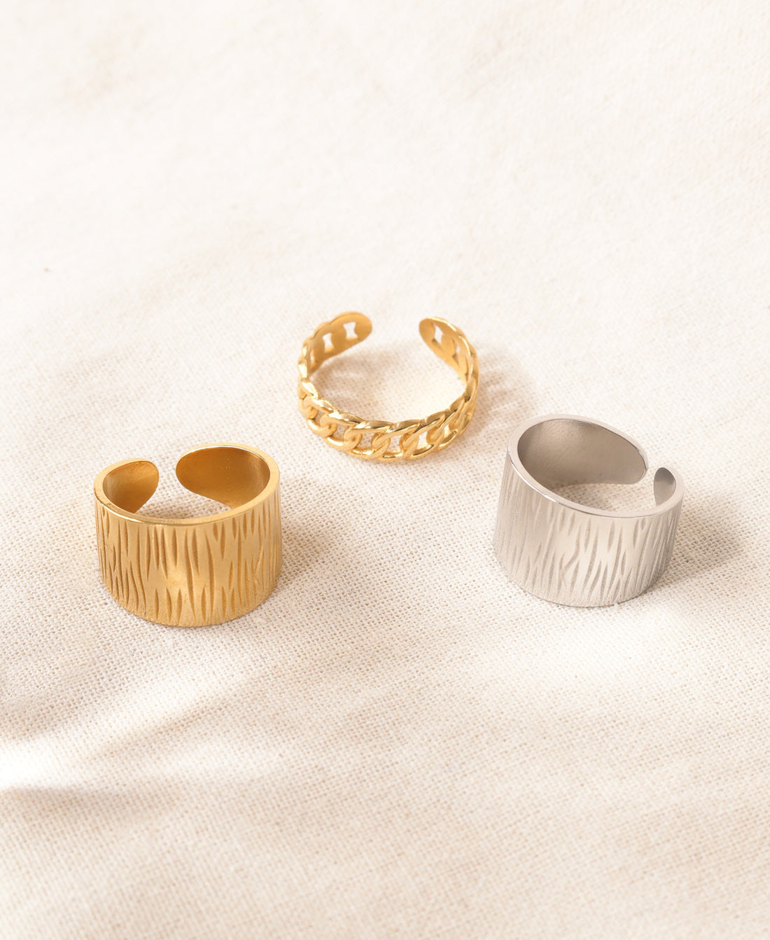 Anti-Tarnish Mixed Metal Adjustable Ring Trio Set