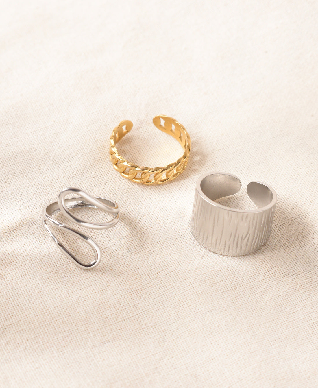 Anti-Tarnish Mixed Metal Adjustable Ring Trio Set
