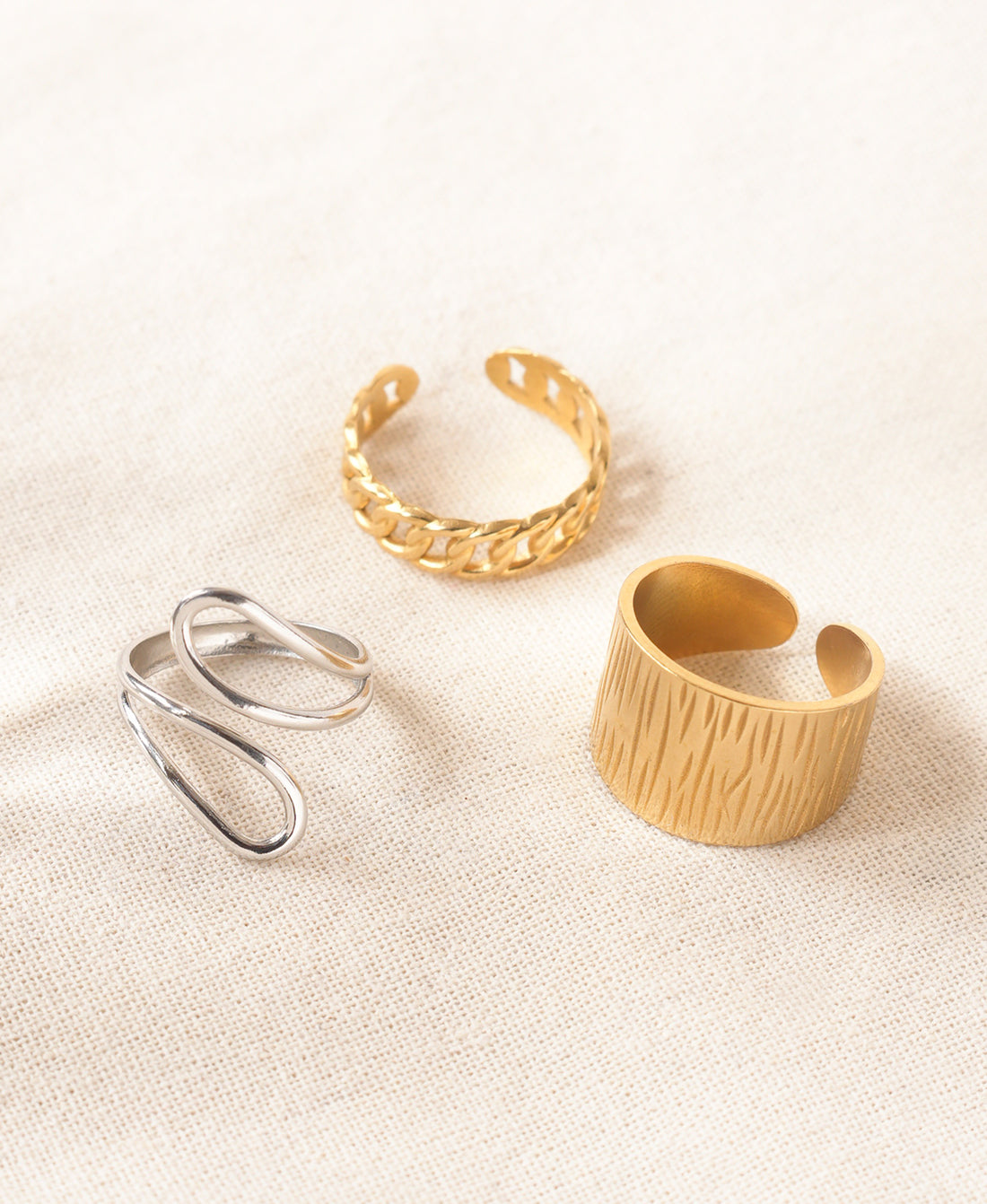Anti-Tarnish Gold & Silver Adjustable Ring-Combo of 3