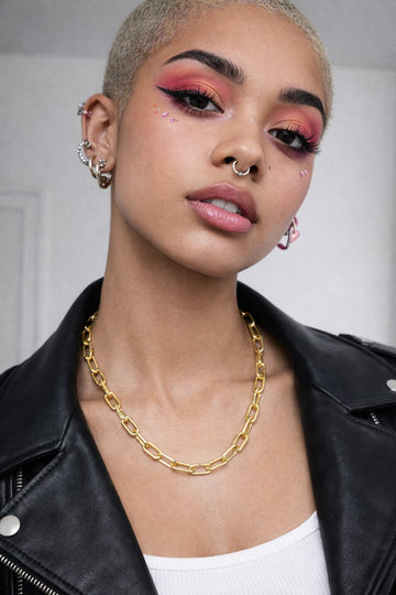 18K Gold Plated Modern Link & Rope Style Necklace