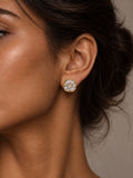 Niska clear Resin cushion square gold-tone stud earring on model