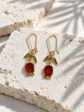 Red pomegranate and turquoise gold-tone drop earrings