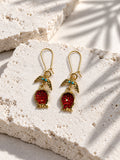 Red pomegranate and turquoise gold-tone drop earrings