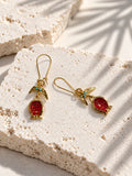 Red pomegranate and turquoise gold-tone drop earrings