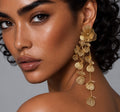 Gold-tone floral leaf drop earrings