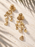Gold-tone floral leaf drop earrings