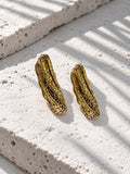 Peanut shell gold plated textured statement earrings - view 1