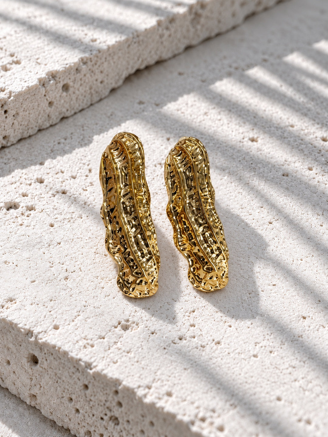 Peanut shell gold plated textured statement earrings - view 4