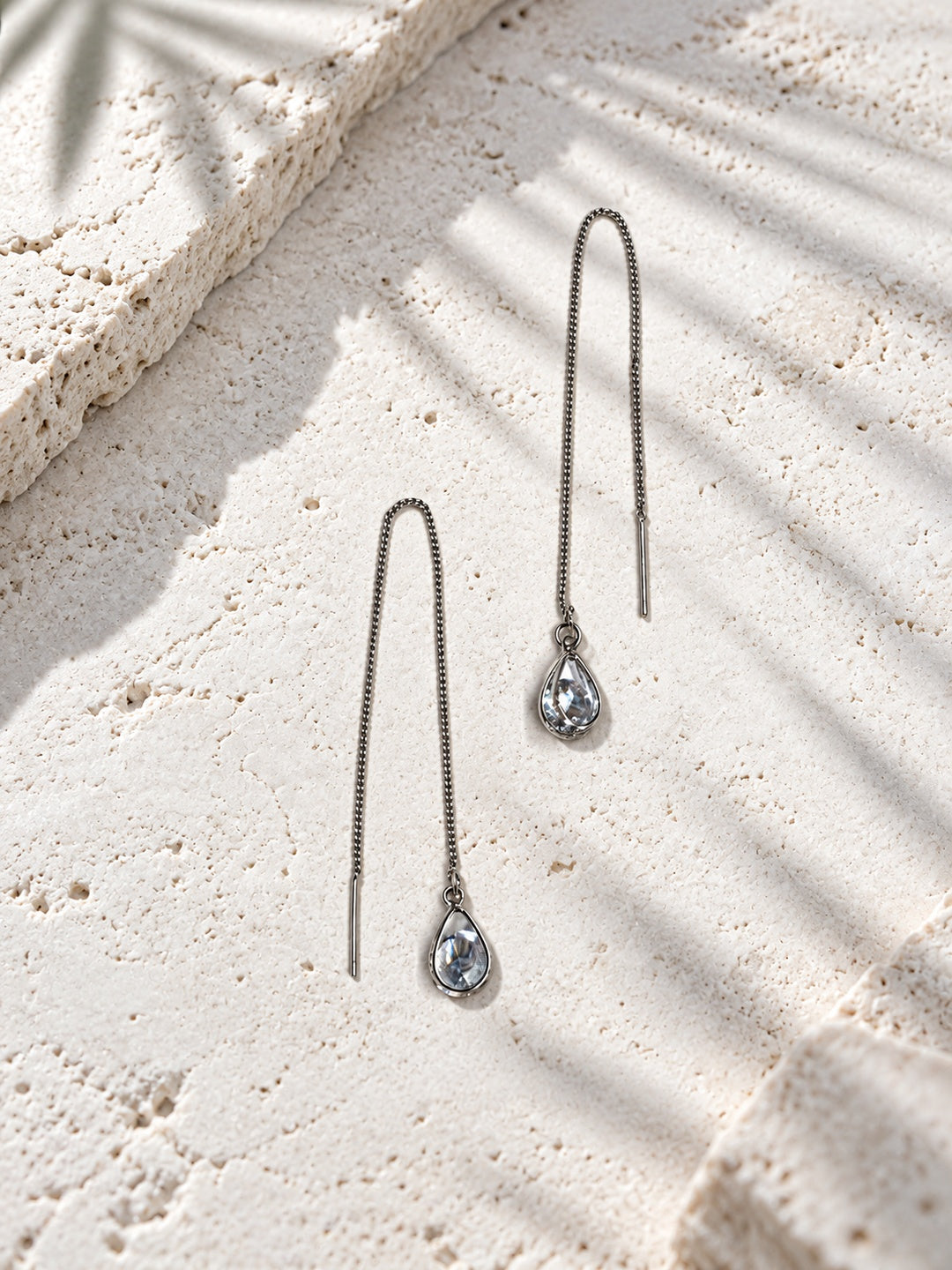 Niska silver-tone teardrop chain threader earrings - view 2