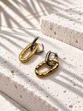Niska two-tone hammered oval link hoop earrings – open-clasp view