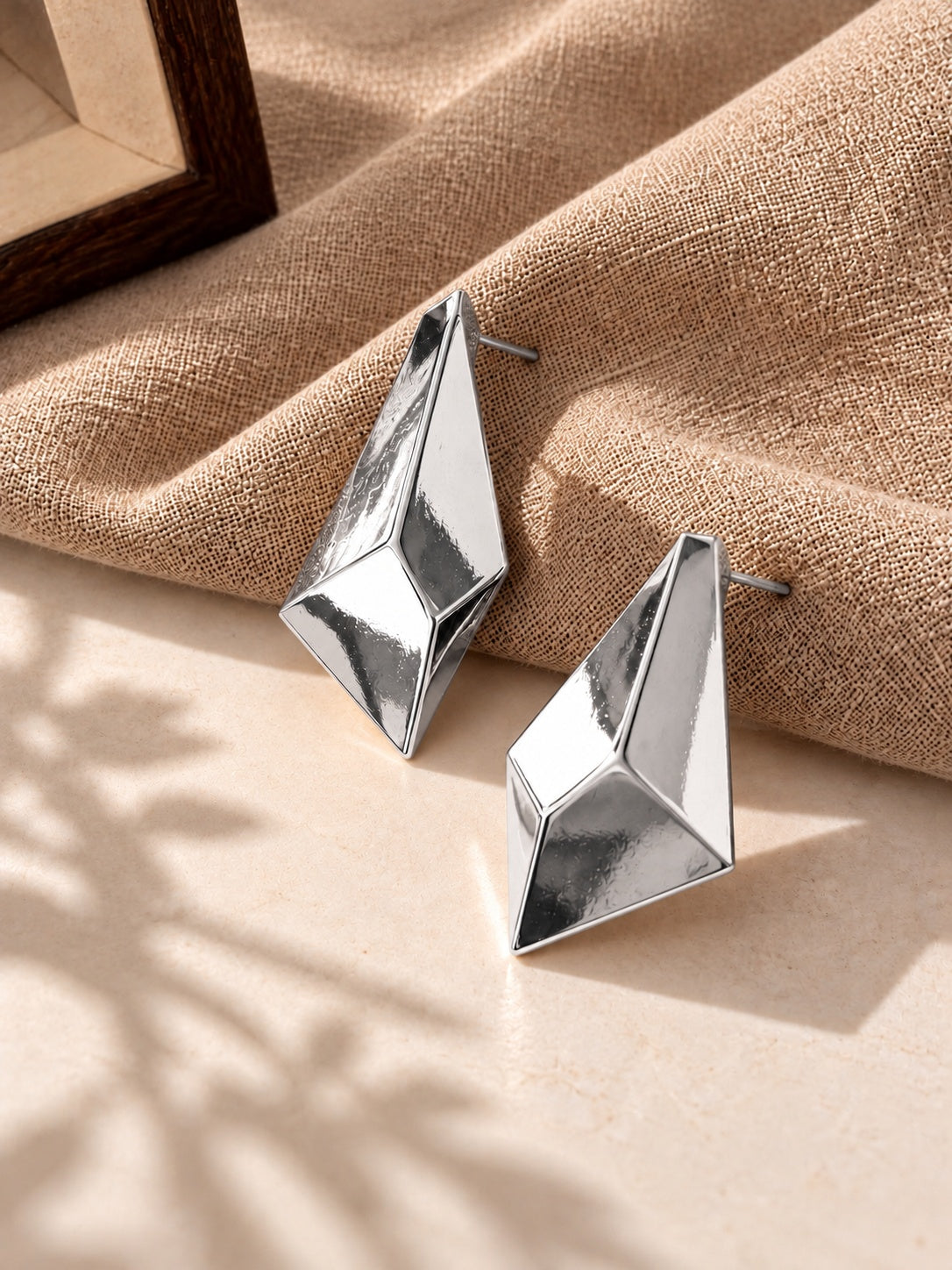 Niska silver geometric statement earrings, product angle 3