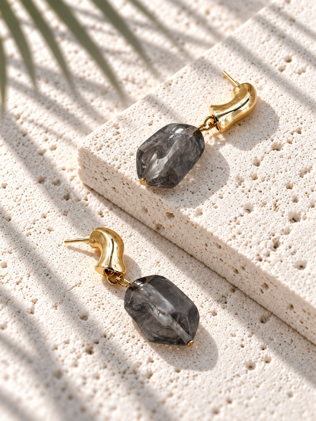 Niska smoky grey marbled resin drop earrings, product angle 4