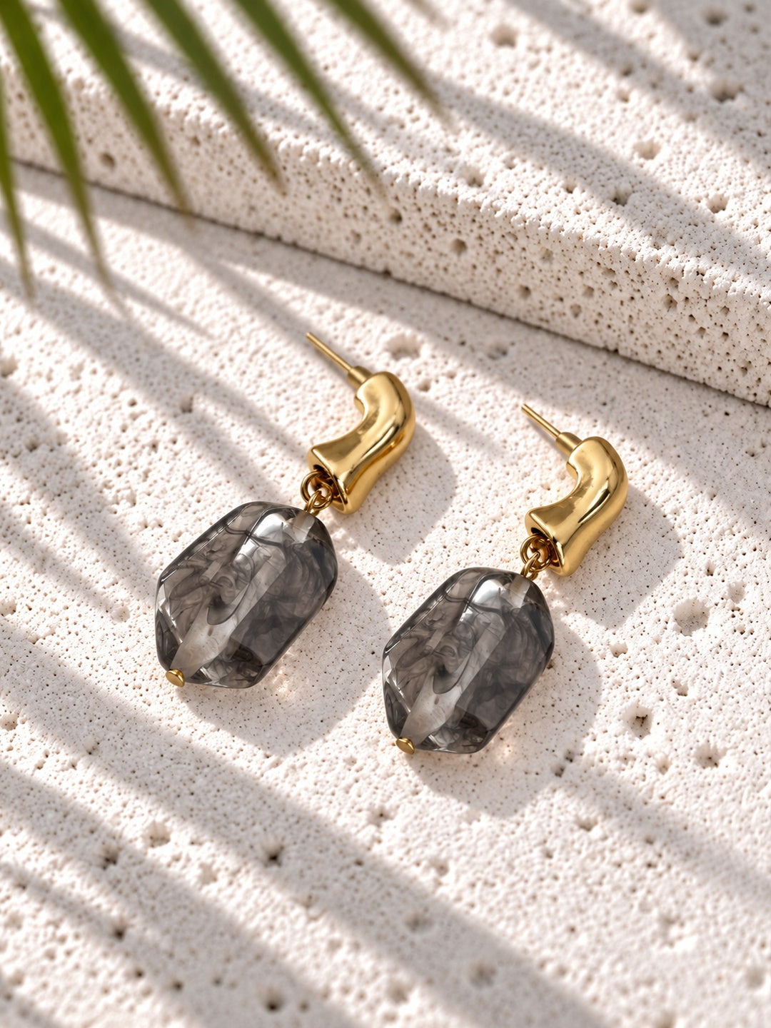 Niska smoky grey marbled resin drop earrings, product angle 5