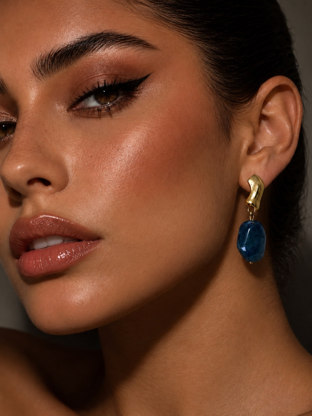 Blue resin and gold-tone drop earrings