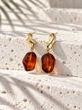 Niska cognac amber colour and gold-tone drop earrings