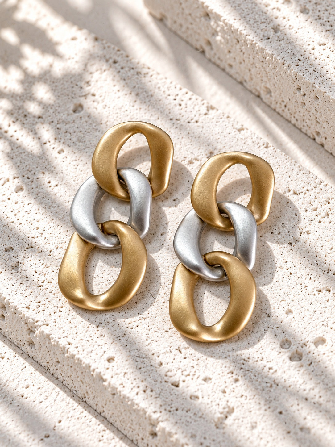 Niska gold and silver Resin link drop earrings, view 2
