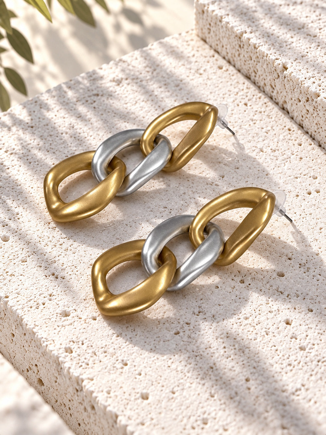 Niska gold and silver Resin link drop earrings, view 3
