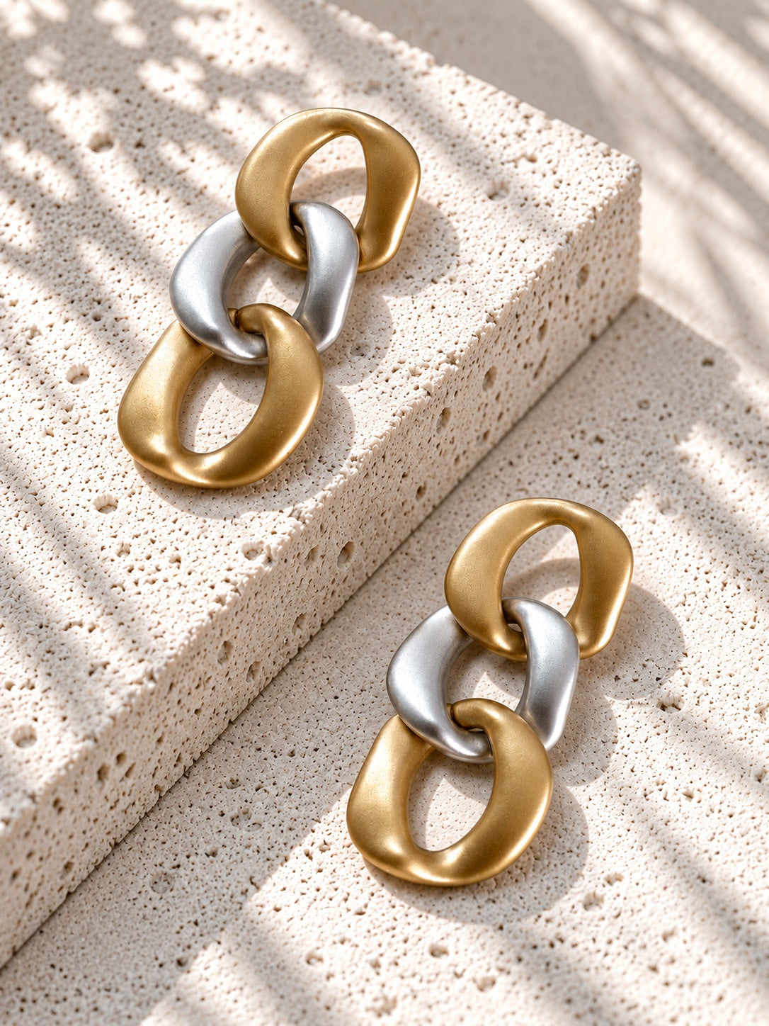 Niska gold and silver Resin link drop earrings, view 6