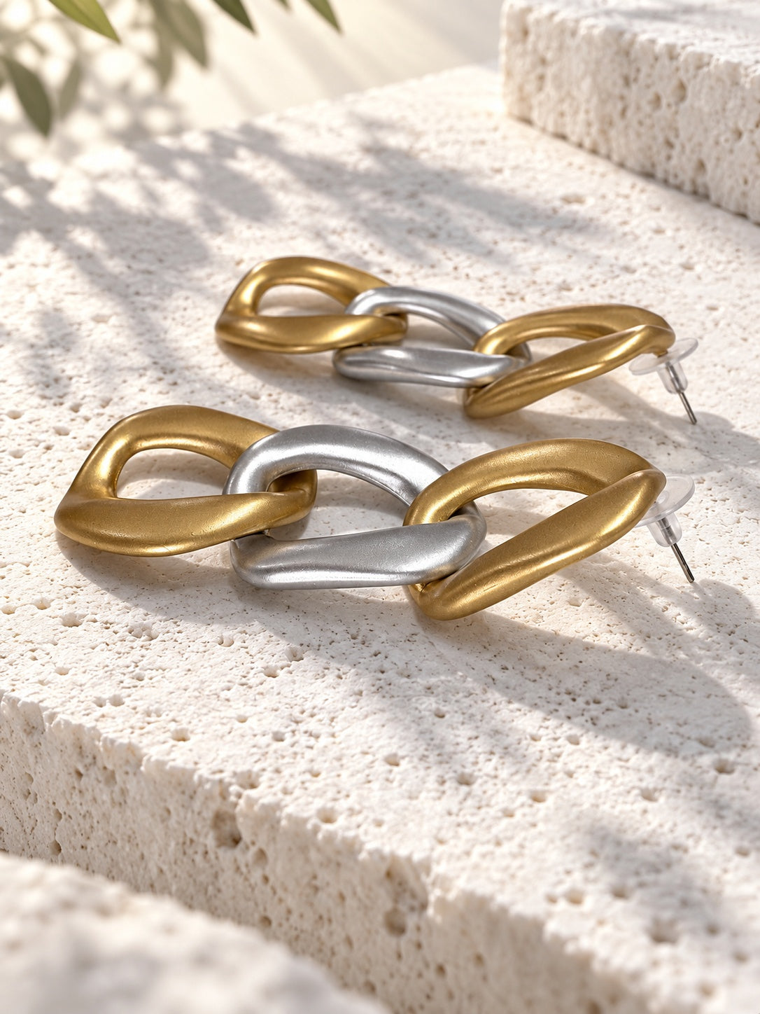 Niska gold and silver Resin link drop earrings, view 7