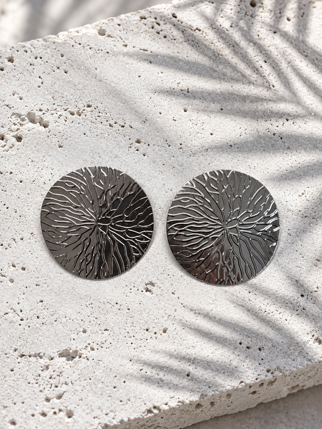 Niska silver-tone textured round alloy statement earrings
