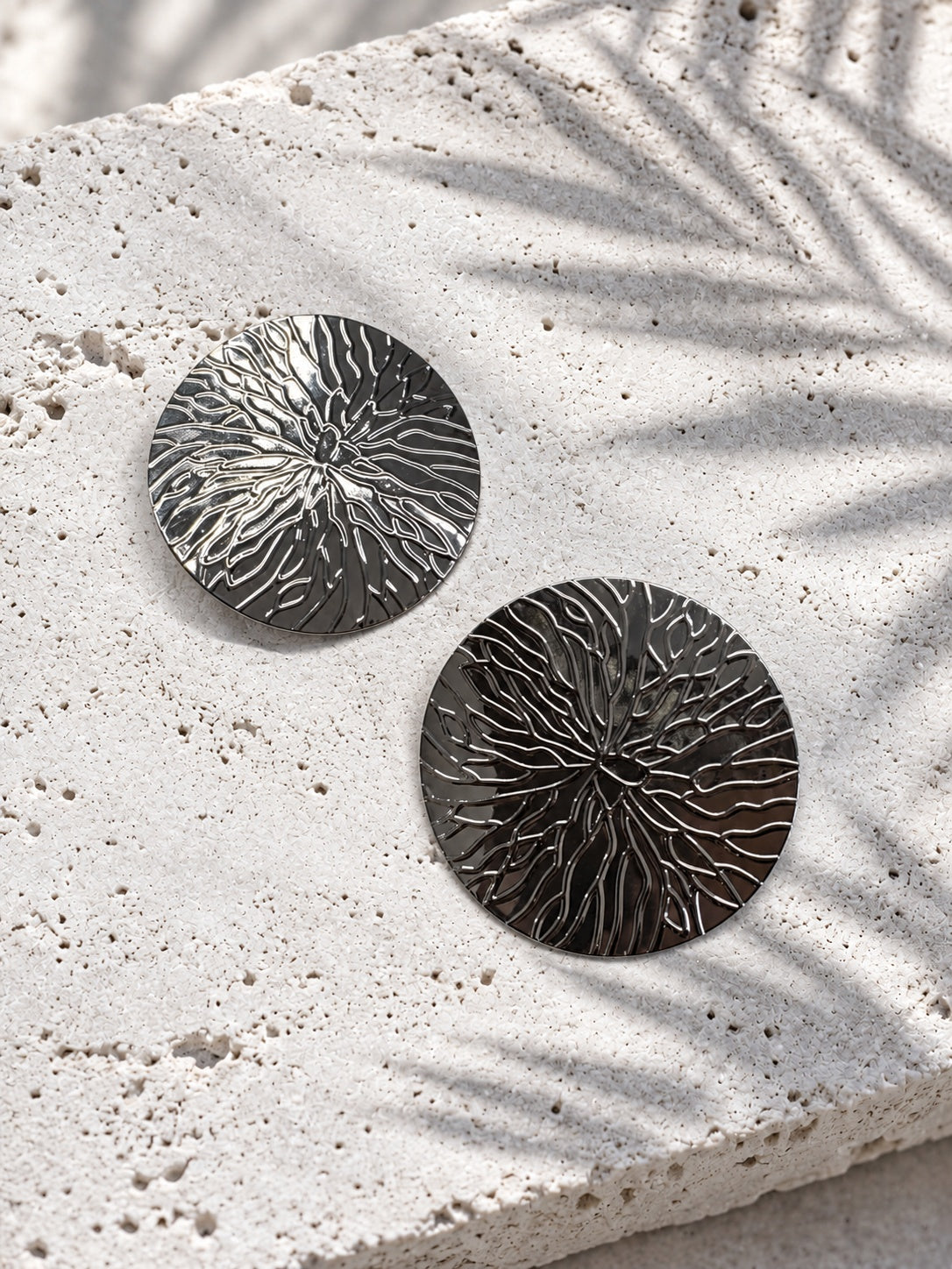 Niska silver-tone textured round alloy statement earrings