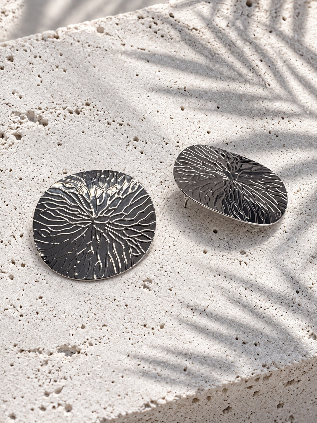 Niska silver-tone textured round alloy statement earrings