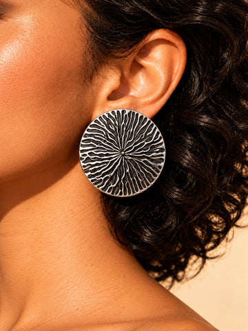 Niska silver-tone textured round alloy statement earrings