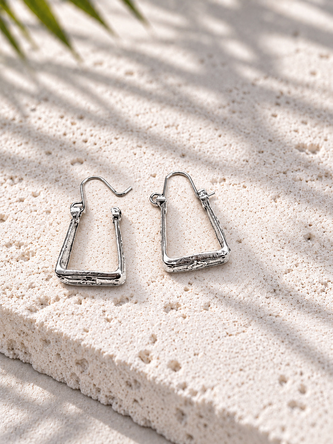 Silver-tone textured trapezoid hoop earrings