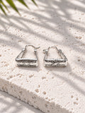 Silver-tone textured trapezoid hoop earrings