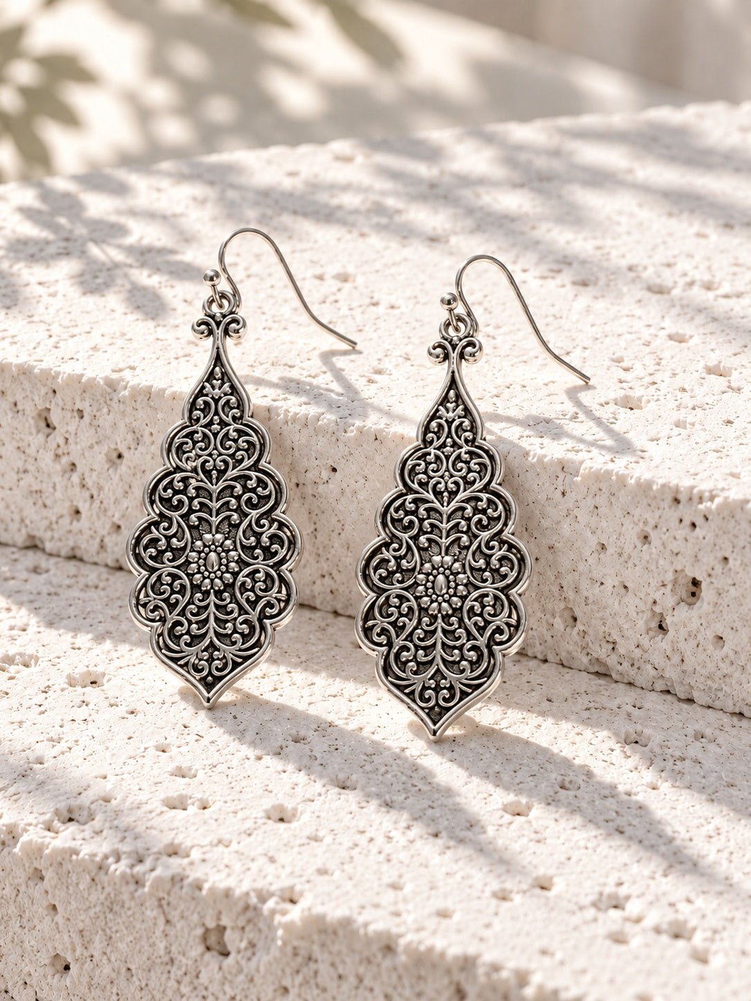 Niska Resin silver-tone filigree drop earrings – product view