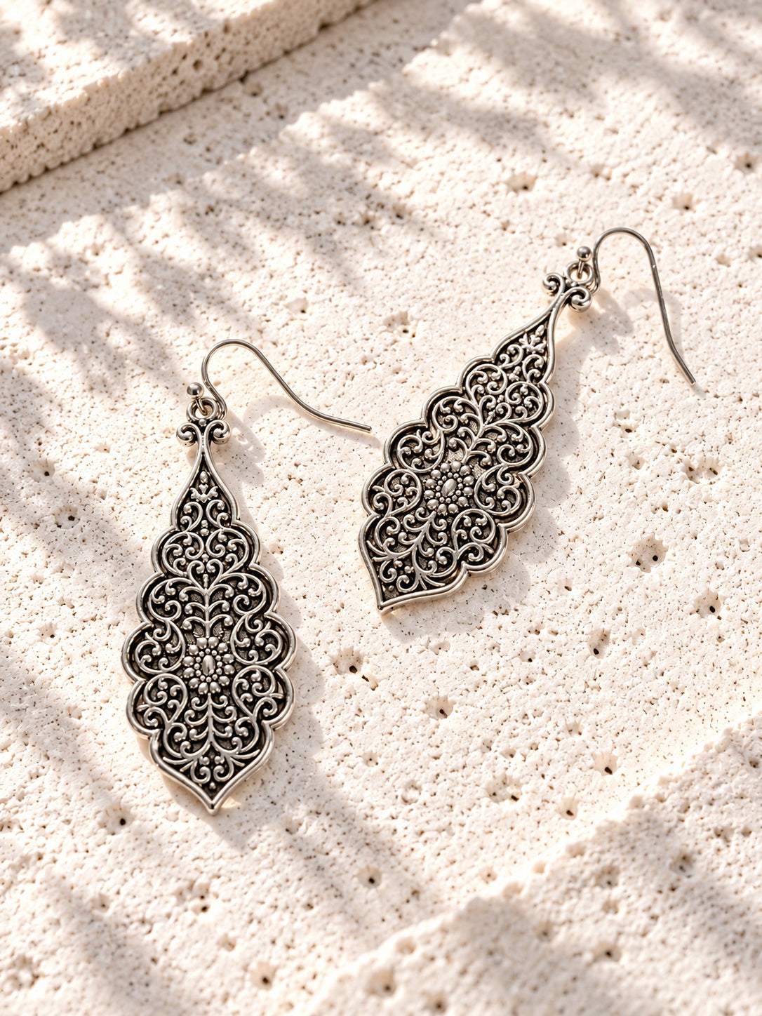 Niska Resin silver-tone filigree drop earrings – product view
